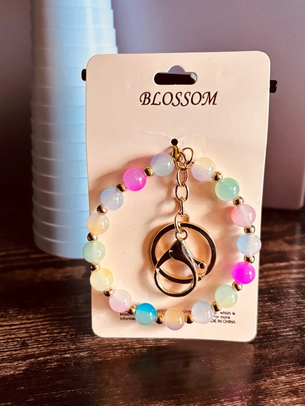 Pastel Beaded‎ Wristlet Bracelet Keychain